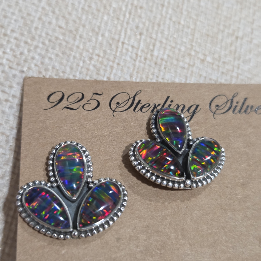 Sterling Silver Multicolor Aura Opal Earrings